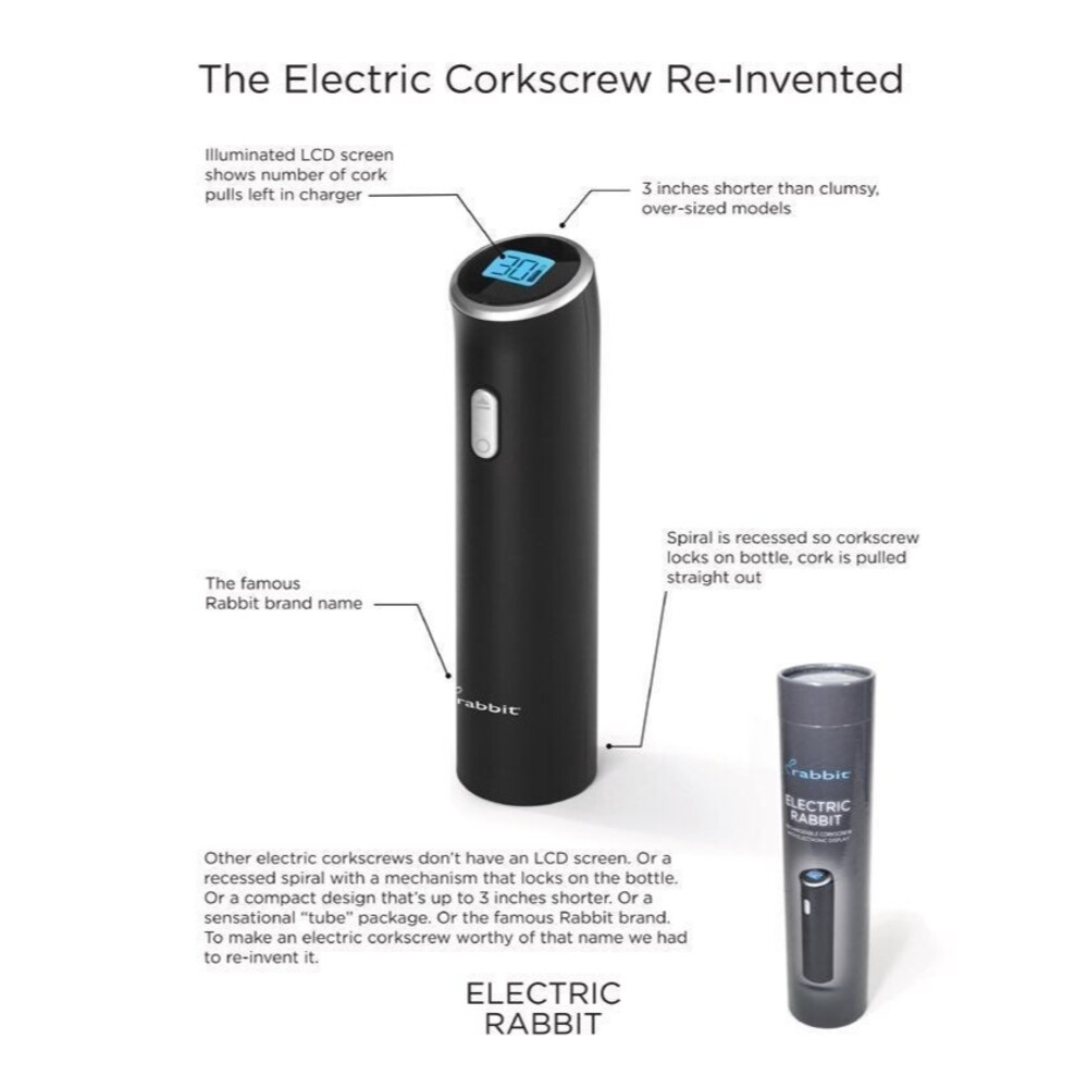 Black Electric Rabbit Metrokane Corkscrew - Picture 2 of 7